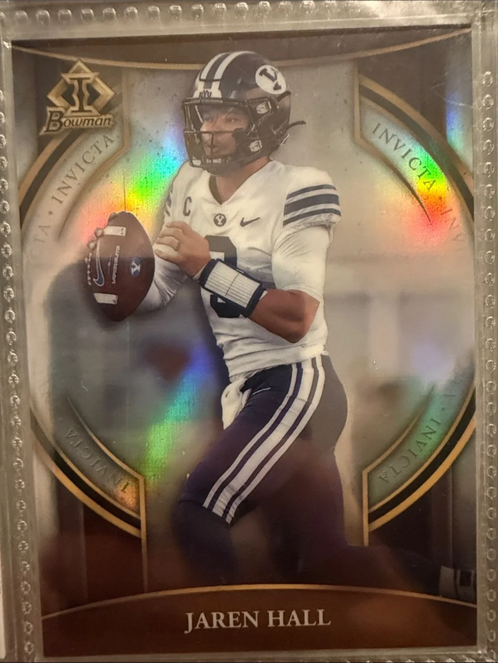Jaren Hall Football Trading Card - White & Navy